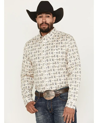 RANK 45® Men's Centralia Medal Geo Print Long Sleeve Button-Down Stretch Western Shirt