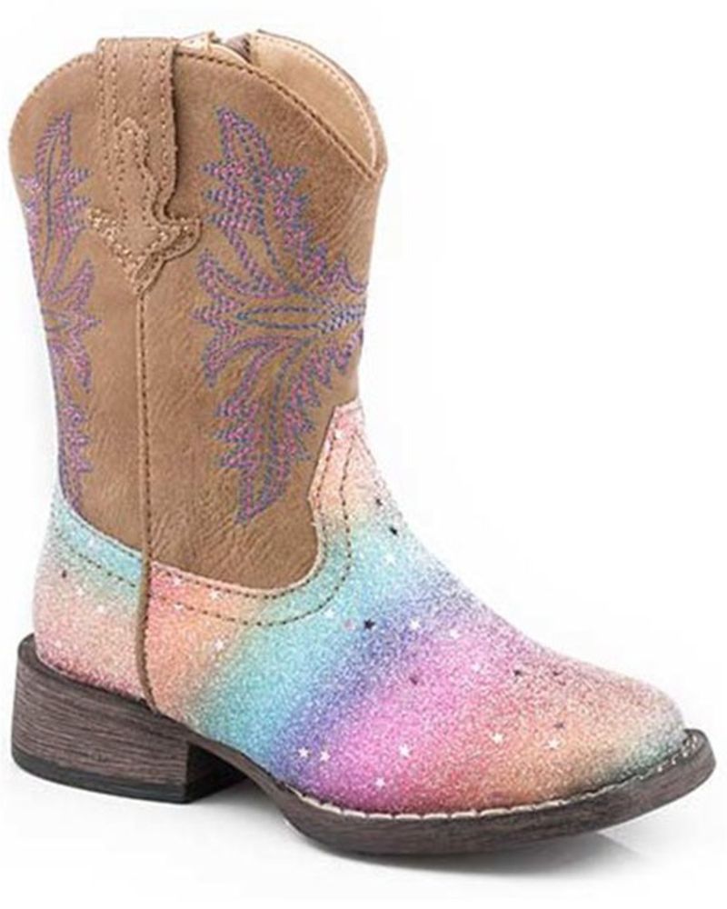 Roper Toddler Girls' Rainbow Glitter Western Boots - Square Toe