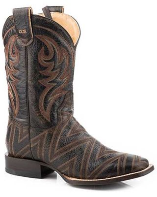 Roper Men's Criss Cross CCS Cracked Brown Performance Leather Western Boots- Square Toe