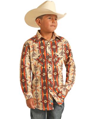 Panhandle Boys' Long Sleeve Southwestern Print Snap Shirt