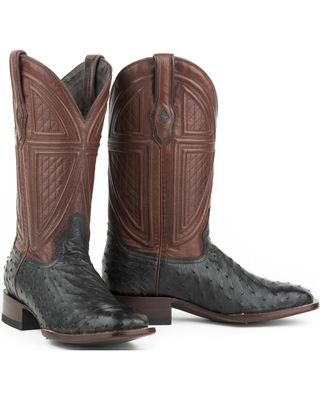 Stetson Men's Black Full Ostrich Western Boots - Square Toe