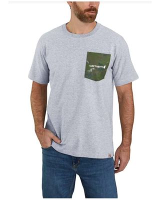 Carhartt Men's Camo Logo Heather Gray Graphic Heavyweight Short Sleeve Work T-Shirt