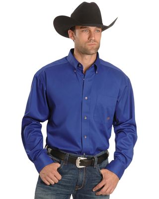 Ariat Men's Blue Solid Twill Oxford Long Sleeve Western Shirt - Big & Tall