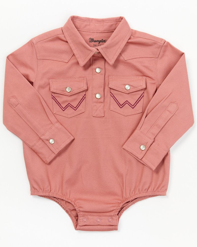 Wrangler Infant-Girls' Pink Long Sleeve Baby Cowgirl Onesie