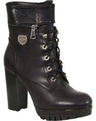 MIlwaukee Leather Women's Black Lace-to-Toe Double Height Option Boots - Round Toe