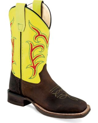 Old West Boys' Brown Vibrant Stitched Western Boots - Square Toe