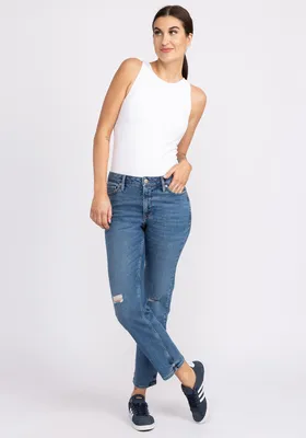 smart denim high rise straight leg jeans
