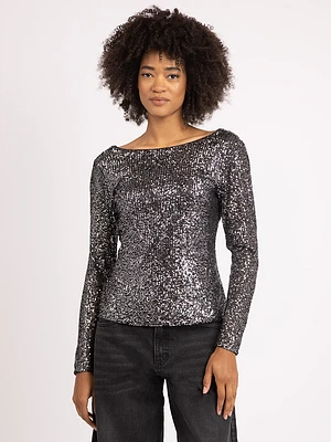 marilyn boatneck sequin top