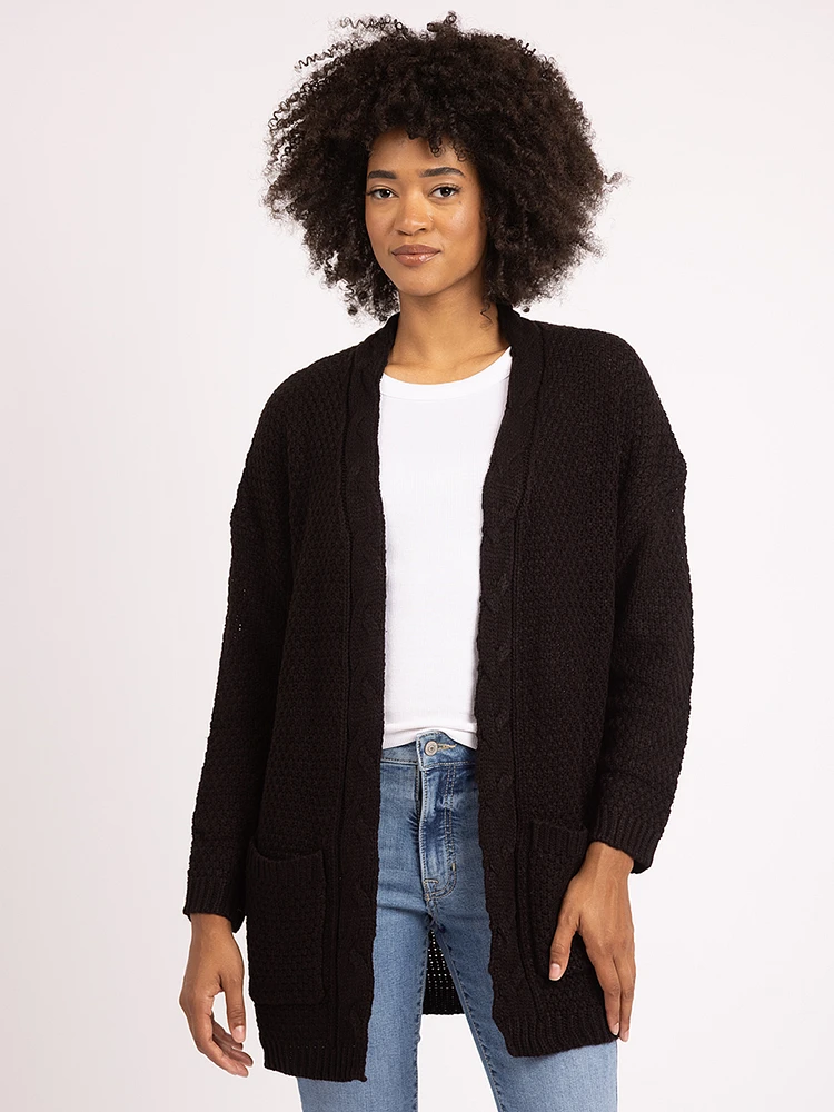 novelty stitch open front cardigan