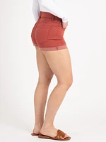 high rise cuffed shortie barn red