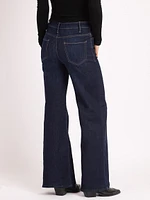 high rise wide leg flare jean dark authentic