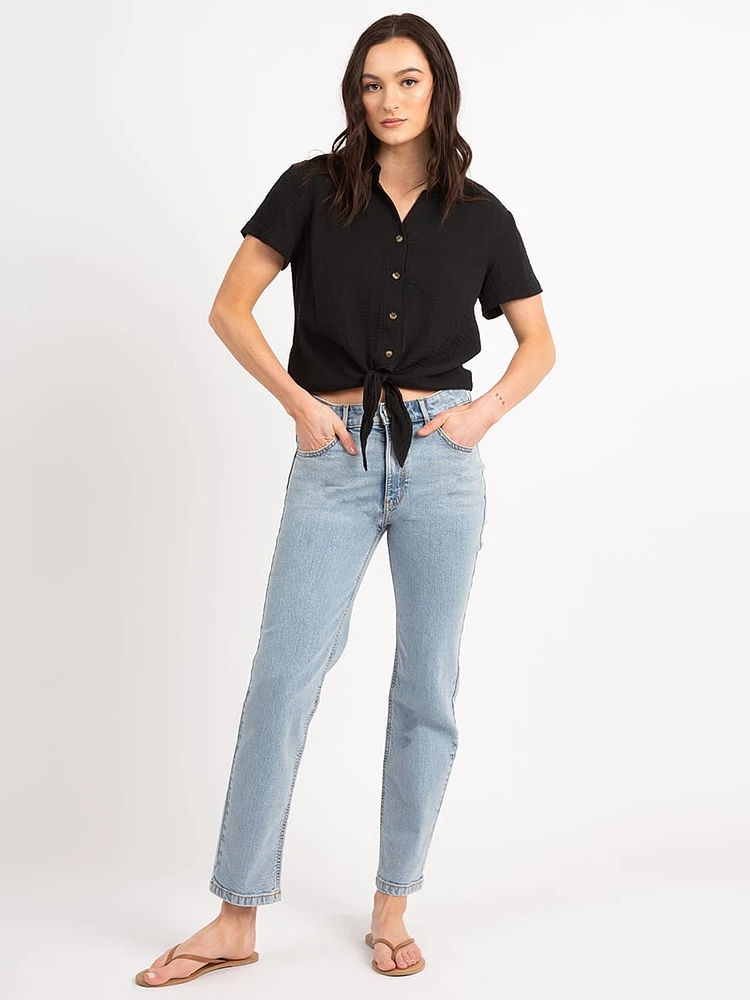 daphne button front tie bottom shirt