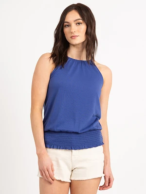 carmen halter neck smocked bottom tank