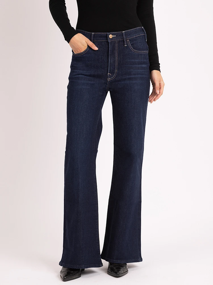 high rise wide leg flare jean dark authentic