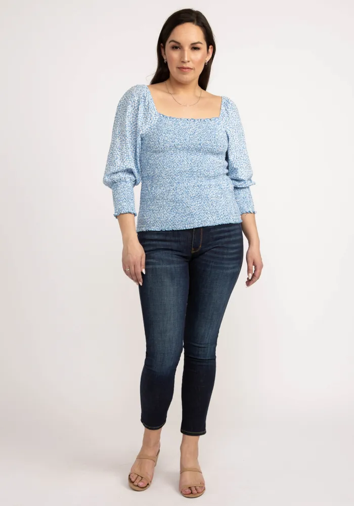 priscilla smocked 3/4 sleeve top