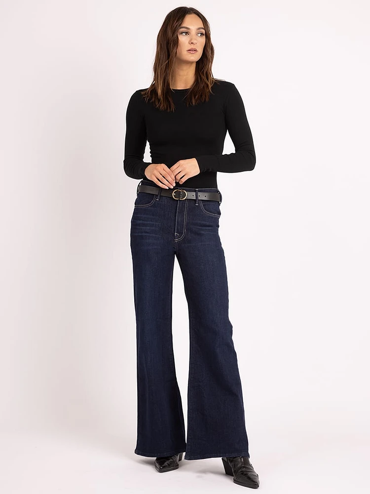 high rise wide leg flare jean dark authentic