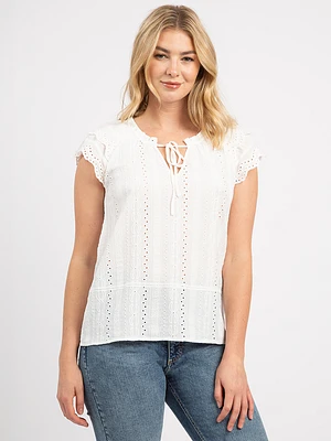 savannah tie front eyelet top