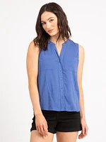 doris collarless button front shirt