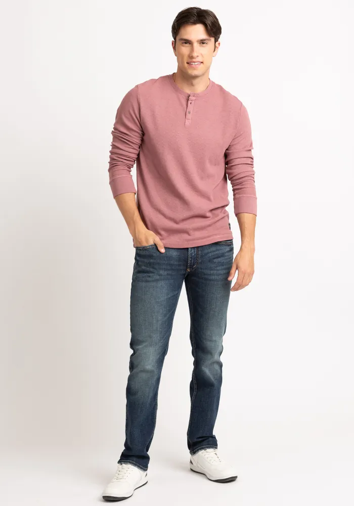 acid wash long sleeve henley shirt