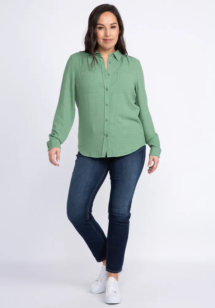 maude textured button front shirt