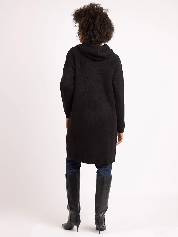 frostine hooded open cardigan