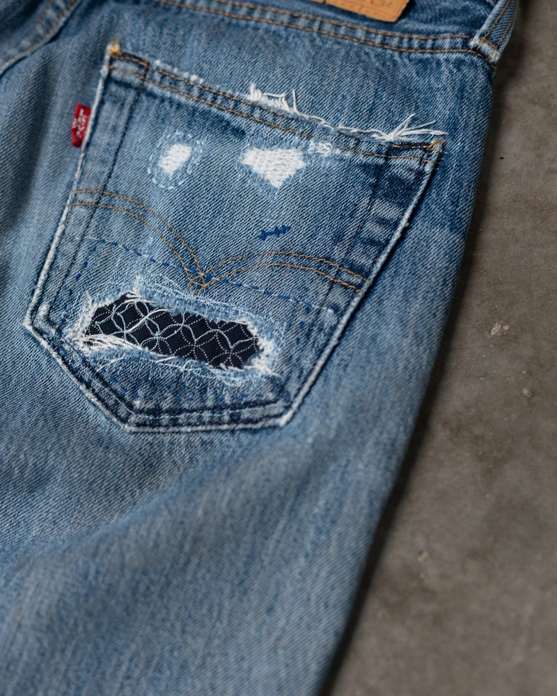 levi's 501 with repairs and sashiko