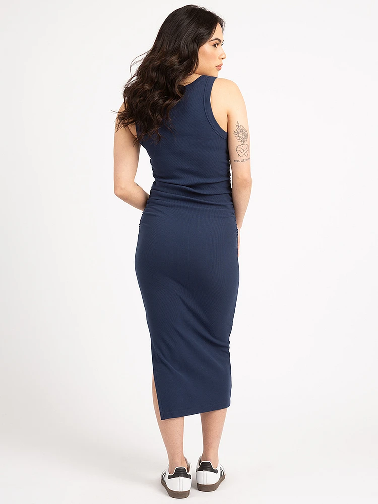 terri rib knit midi-dress with ruching