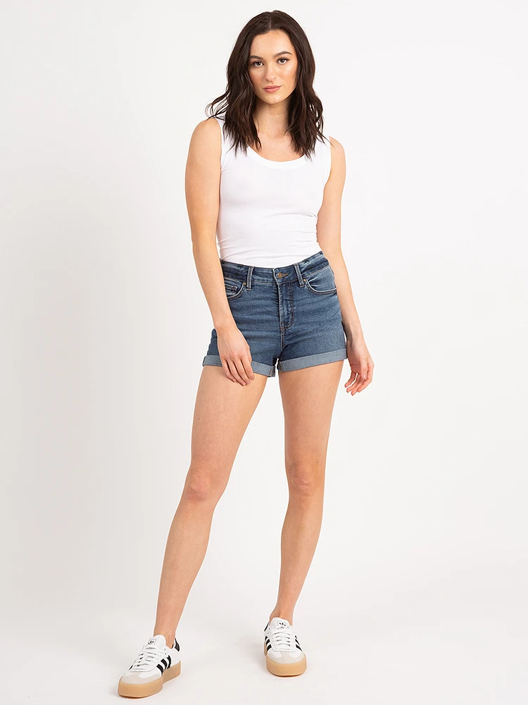 high rise cuffed shortie medium stone wash