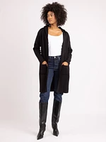 frostine hooded open cardigan