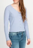 aliyah button front v-neck long sleeve tee
