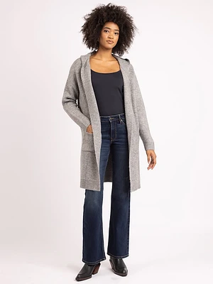 frostine hooded open cardigan