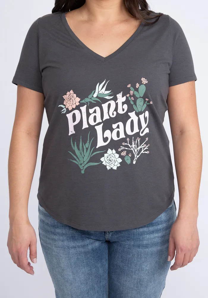 v neck plant lady t-shirt