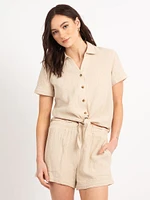 daphne button front tie bottom shirt