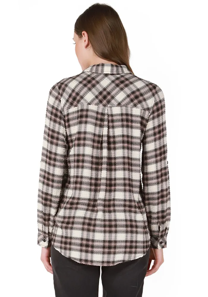 plaid textured button front