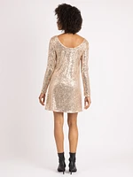 alix boat neck sequin knee length dress