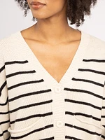 v neck stripe button front cardigan