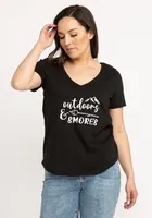 outdoor and smores graphic t-shirt