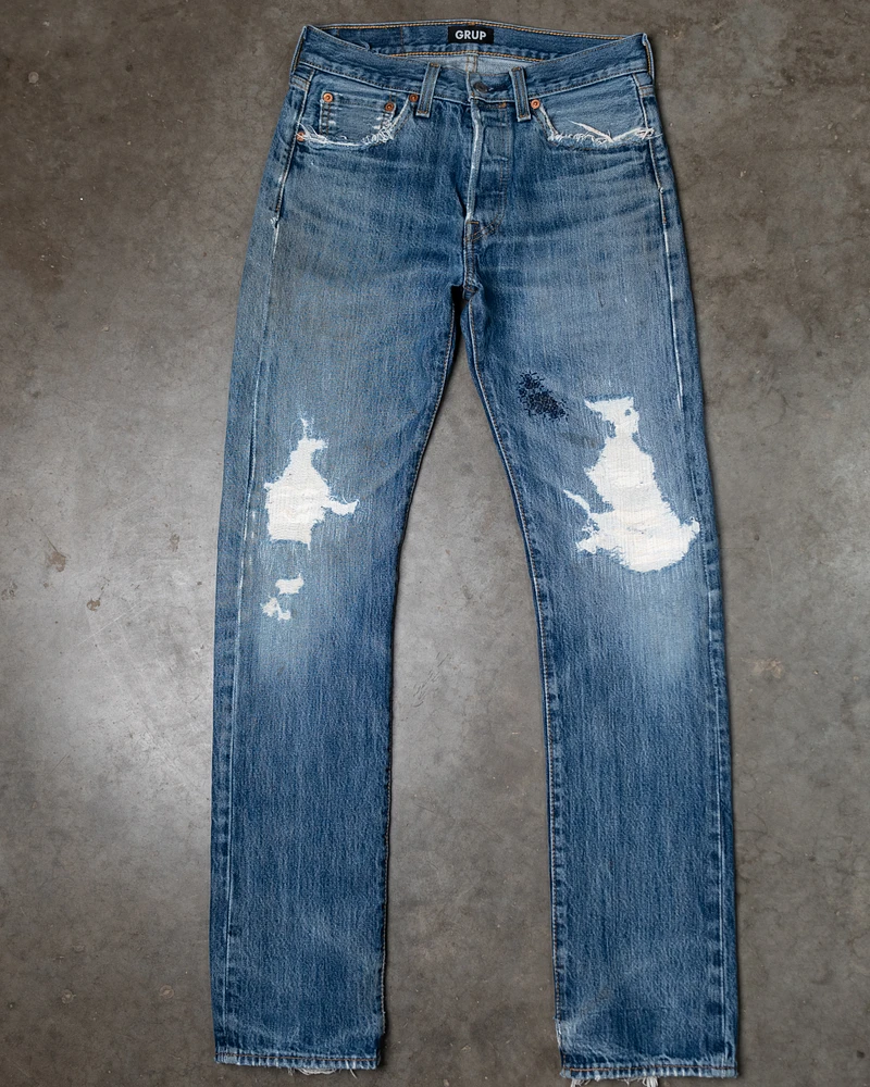 levi's 501 with repairs and sashiko