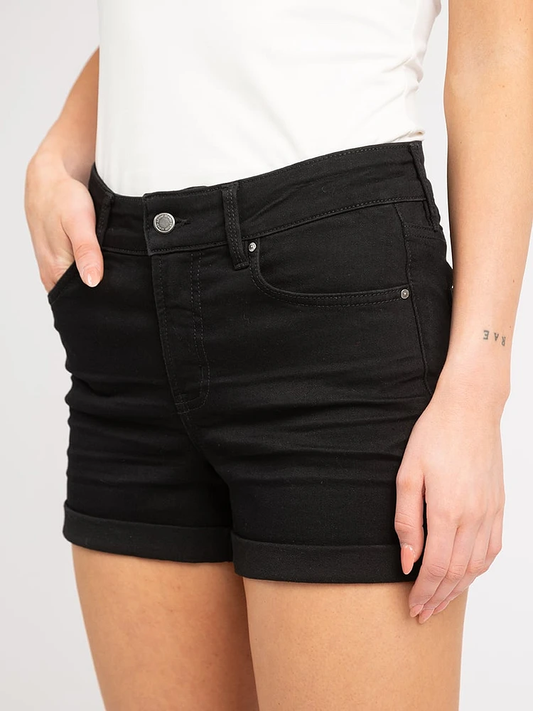 high rise cuffed shortie black