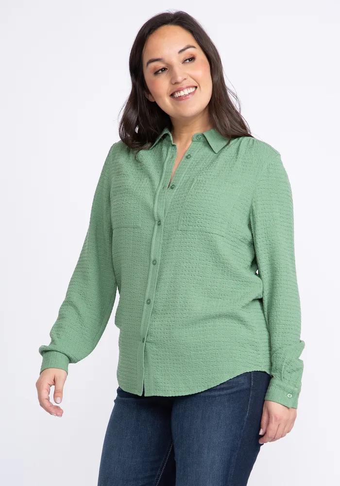 maude textured button front shirt