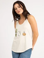 plant cat coffee graphic tank top