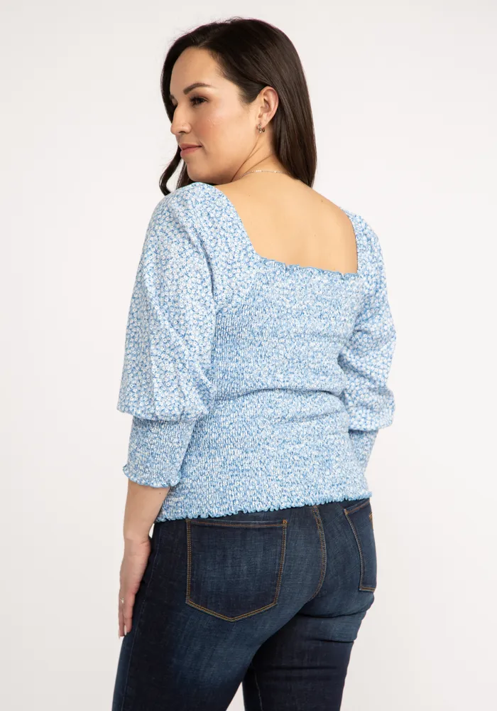 priscilla smocked 3/4 sleeve top