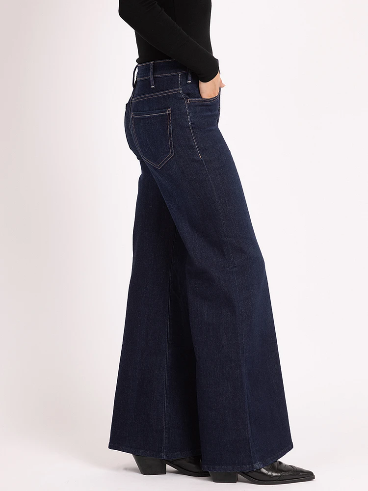 high rise wide leg flare jean dark authentic