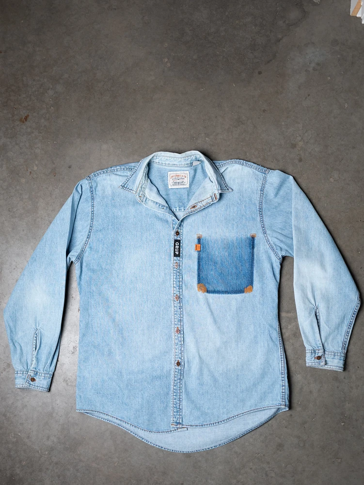 levi's button up orange tab denim shirt