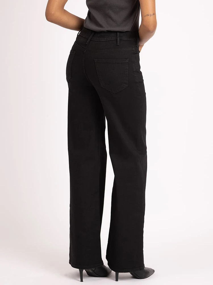 high rise wide leg flare jean black