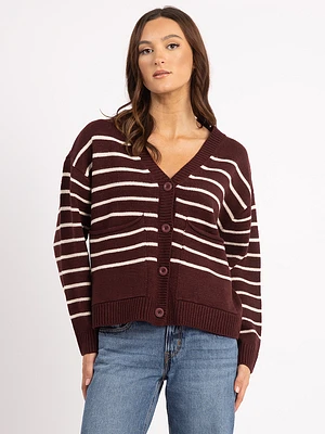 v neck stripe button front cardigan