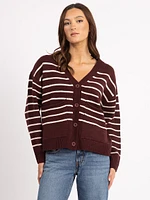 v neck stripe button front cardigan