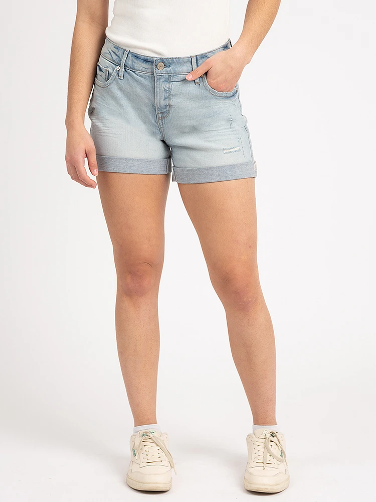 mid-rise cuffed boyfriend short light stone wash