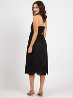 patsy pleated eyelet hem midi dress