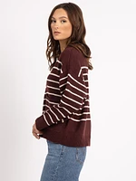 v neck stripe button front cardigan